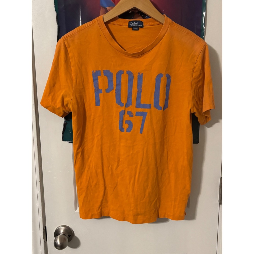 Polo Ralph Lauren Orange Distressed Graphic T-Shirt Polo 67 Boys L Women S